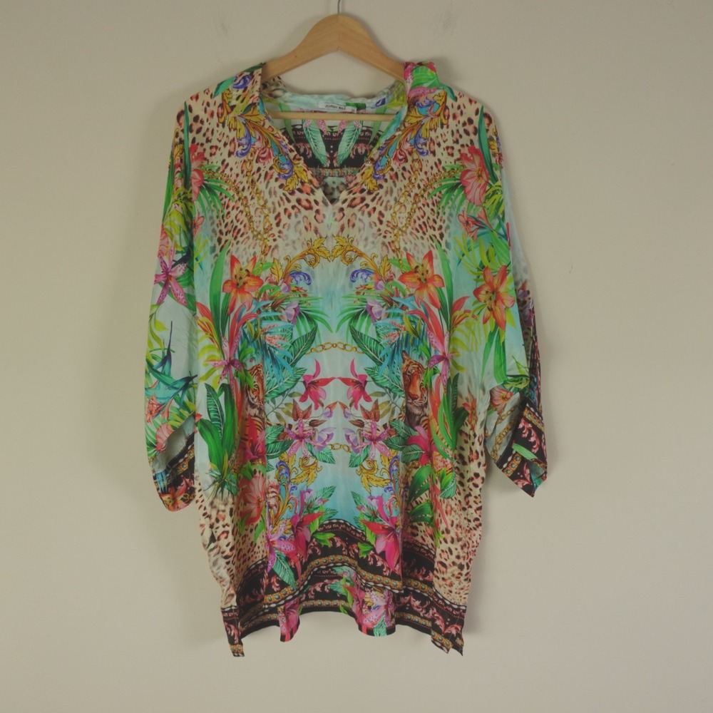 Johnny Was‎ Tunic Top Aviina Miller Tigre Tiger Scarf Print
